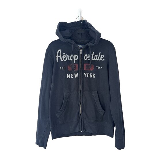 Aeropostale Womens Medium Black Spellout Zip Up Hoodie Y2K Streetwear Athleisure - Picture 1 of 9